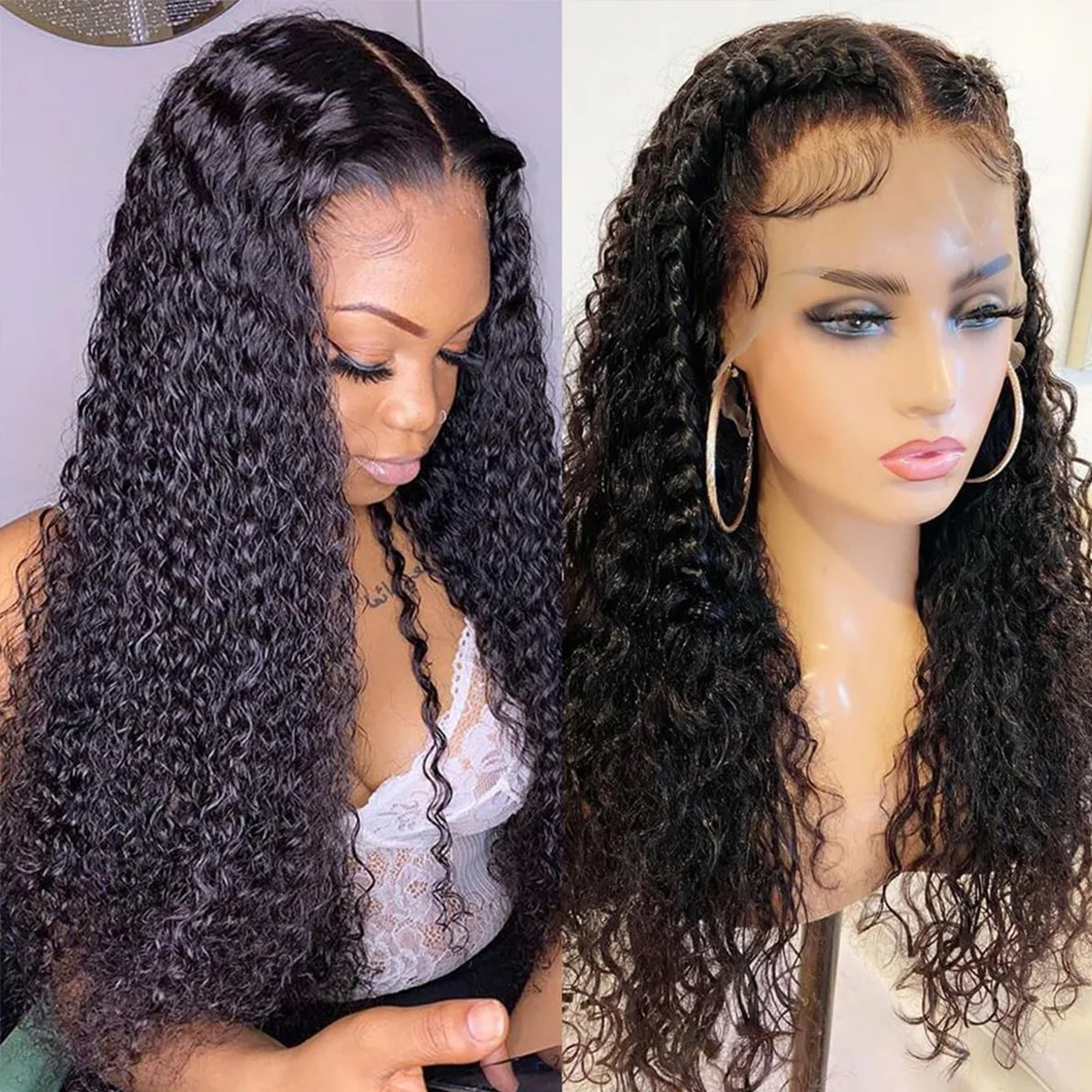 13x4 парики из человеческих волос с глубокой волной на сетке