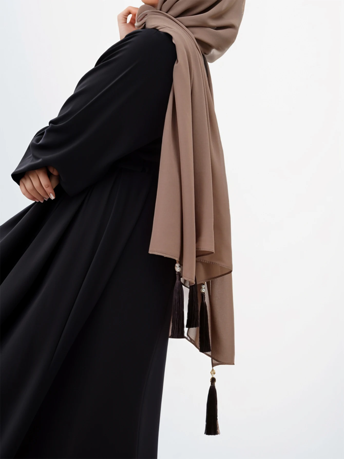 Модный шифоновый хиджаб с кисточками однотонный длинный шарф шаль женская