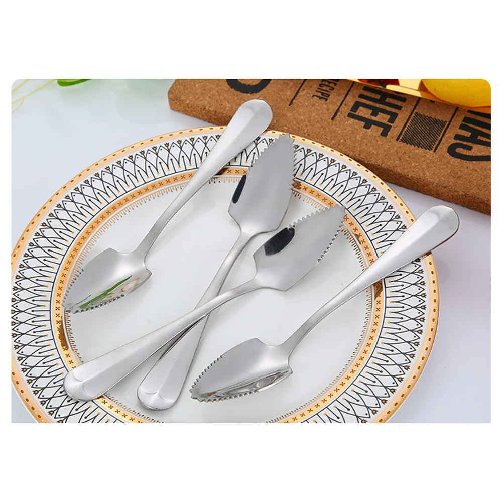 

2 Pcs Metal Serving Spoons Half Serrated Tea Stainless Steel Utensils Set Mirror Polishing Espresso Tangerine