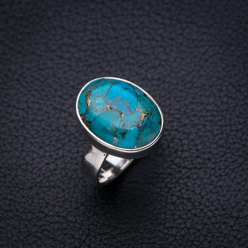 

StarGems Natural Copper Turquoise Handmade 925 Sterling Silver Ring 6.25 E8621