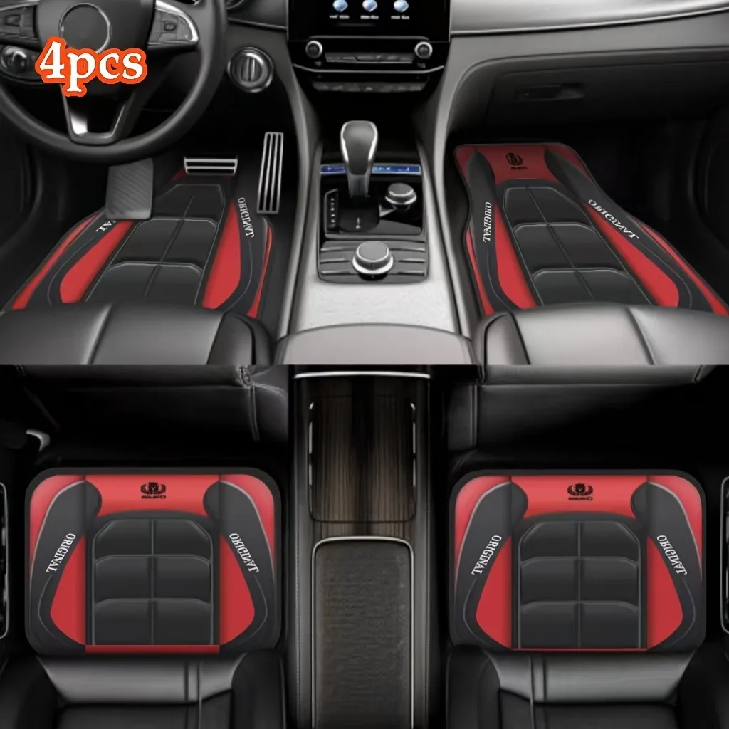 Фото 2D плоский комплект красных Y-образных автомобильных ковров из 4 предметов, прочный полиэстер, универсальный, подходит для седанов и внедорожников, идеальный подарок для водителя №1