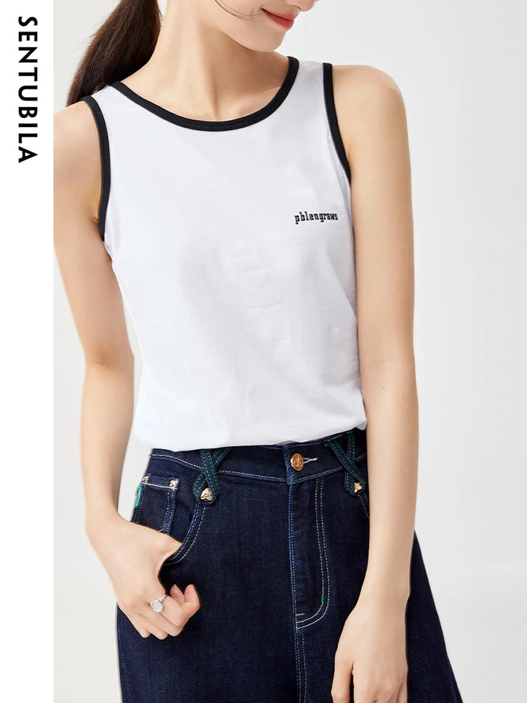 

Sentubila Casual Knitting Cotton Tank Tops for Women 2023 Summer Fashion Simple Slim Sleeveless T Shirts Base Undershirts