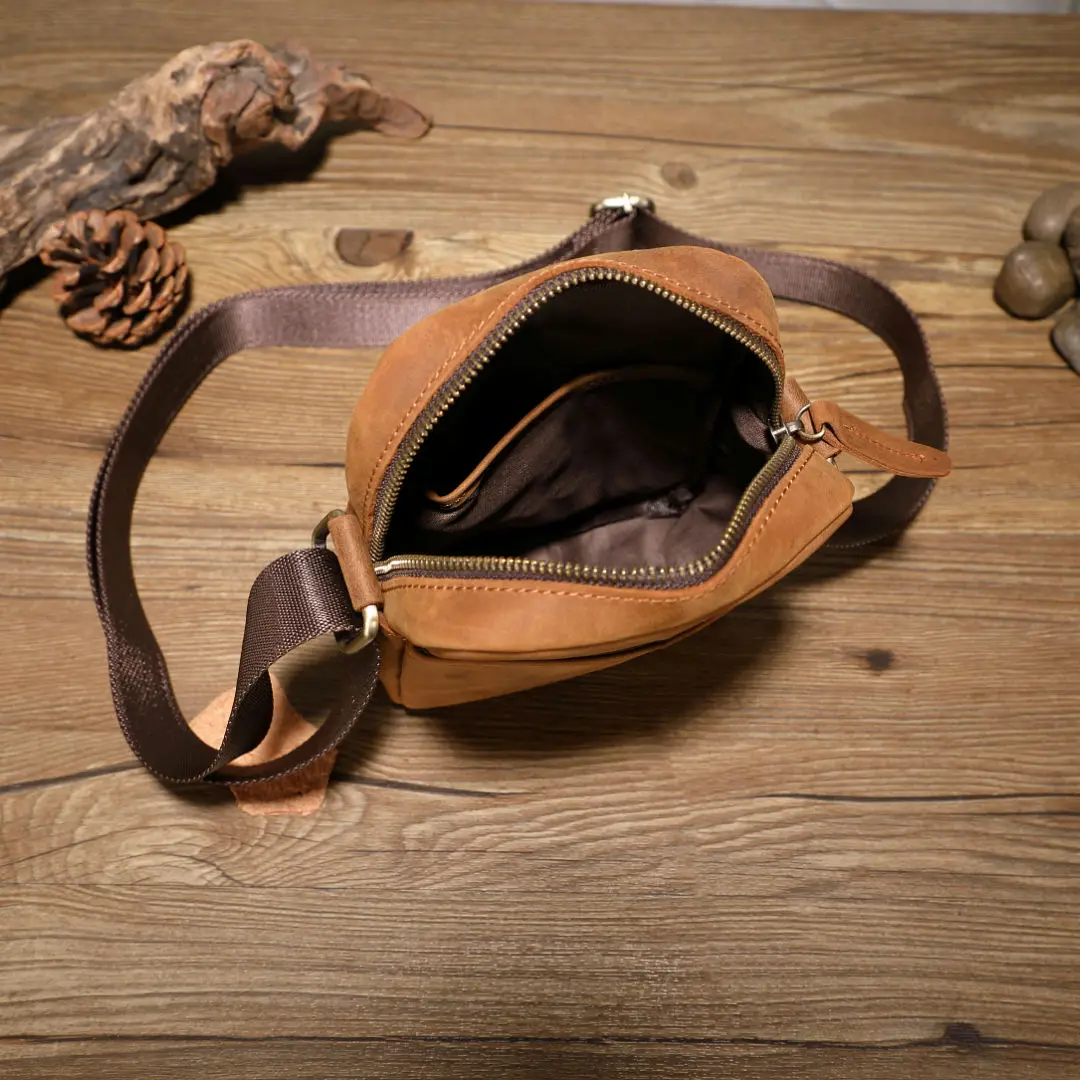 Small Fashion Shoulder Bag for Men Genuine Leather Messenger Bag Male Single Sling Crossbody Bag Men's Handbag Tote