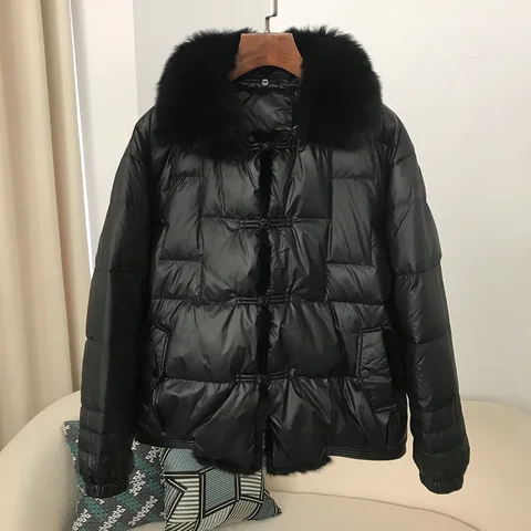 Женское пальто на утином пуху CXFS, теплое Свободное пальто с воротником из натурального меха норки, верхняя одежда, зима 2024