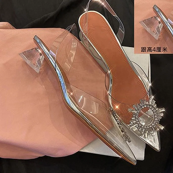 

Baotou – women's transparent open shoes, crystal high heels, red rhinestones, fashion