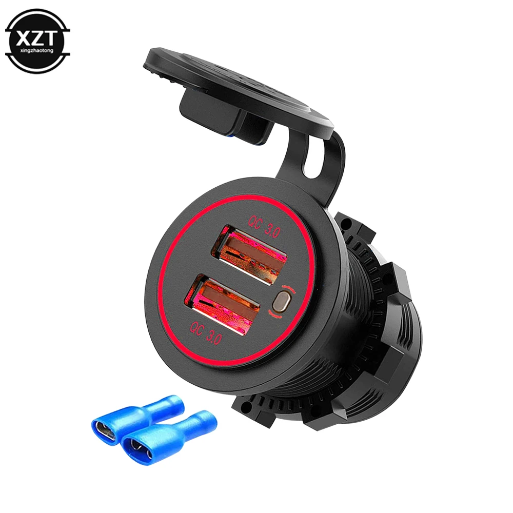 

Автомобильное зарядное устройство Quick Charge 3.0 с двумя USB-портами, водонепроницаемое, 12 В/24 В, QC3.0, розетка для быстрого зарядного устройства USB, розетка с сенсорным переключателем для автомобиля