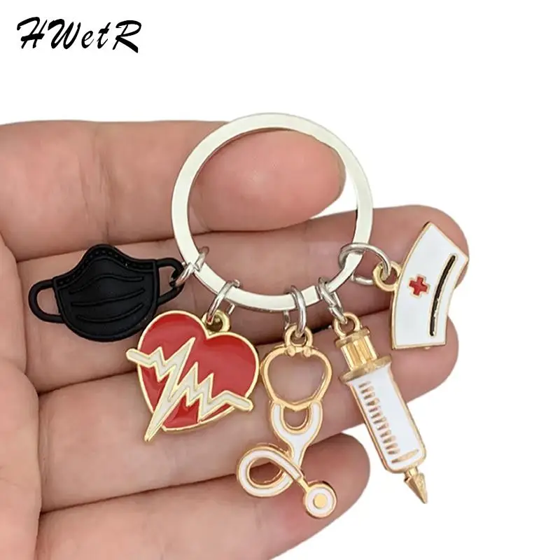 

Doctor Keychain Medical Tool Key Chain Heartbeat Stethoscope Syringe Nurse Cap Key Ring Nurse Gift DIY Handmade Jewelry