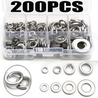 200pcs washer 304 stainless steel shells pad spring lock washer m5m6m8m10 elastic gasket flat washer assortment kit