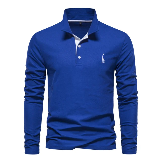 Men's Polo Shirts Solid Color Long Sleeve Polo Shirts for Men New Spring Social Business Polos Male 1