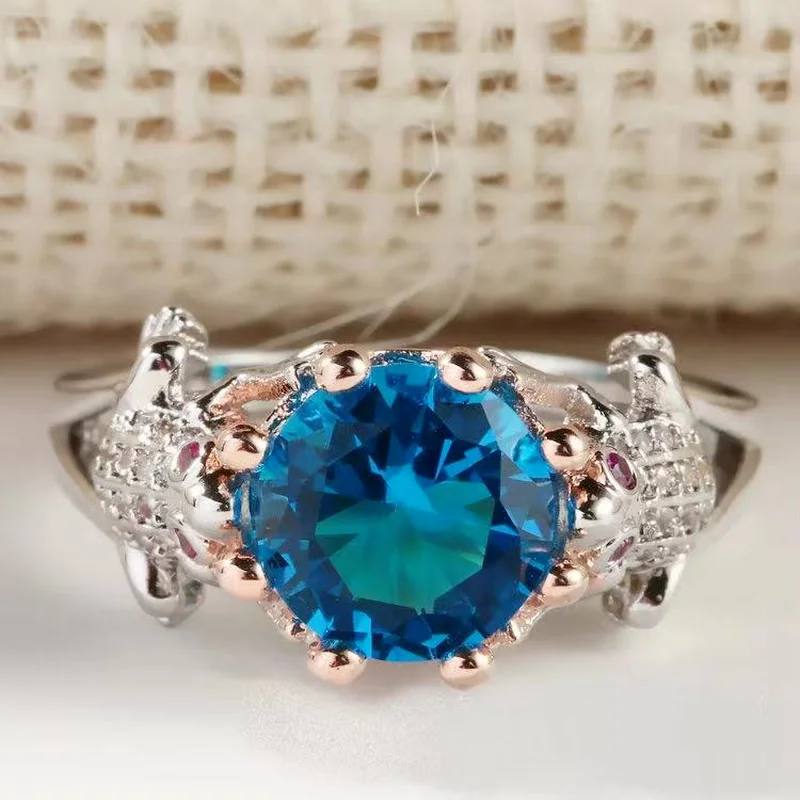 

Classic Silver Color Cute Frog Insect Ring with Blue Crystal Rhinestone Zircon Ladies Ring for Women Party Wedding Jewelry