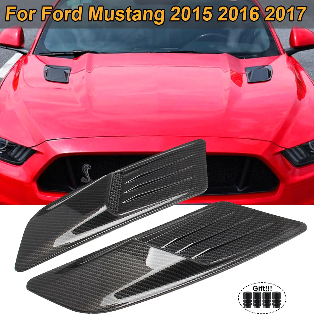 Front Engine Hood Air Flow Intake Scoop Bonnet Vent Cover Trim for Ford Mustang 2015 2016 2017 Decoration ONLY Car Accessories