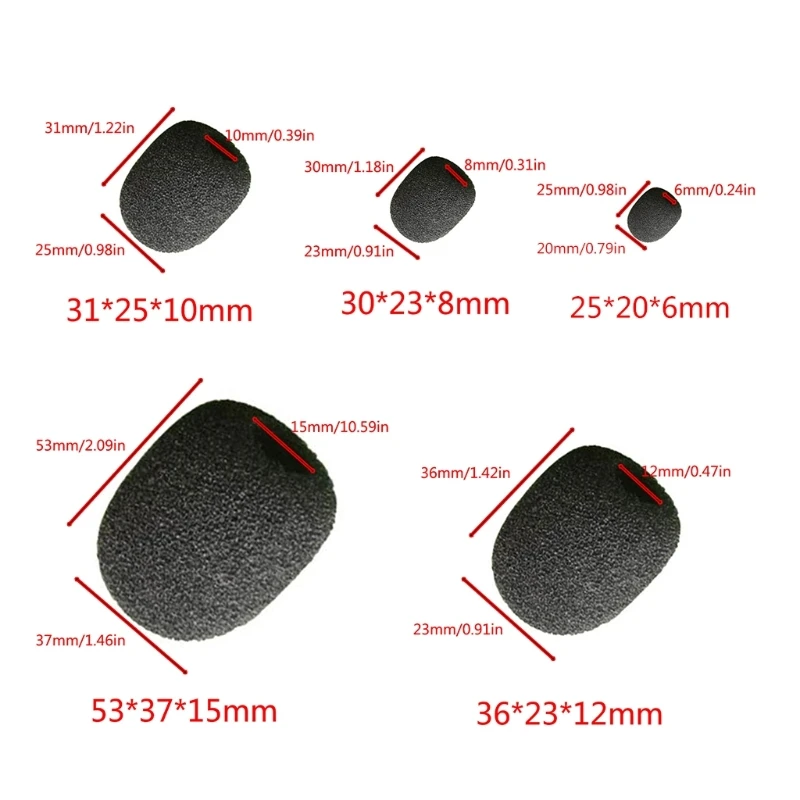 

10pcs Headset Replacement Cover Gooseneck Sponge Foam Microphone Windscreen Protector 5 Sizes