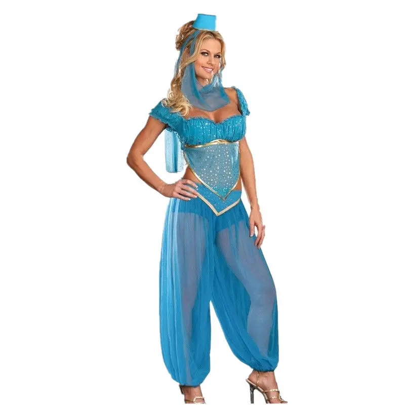 

Sexy Goddess Princess Jasmine Costume Adults Women Carnival Halloween Costumes Belly Dance Performance Arab Costume Size S-XXL