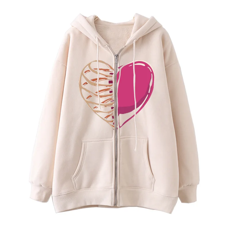 

Толстовка Y2k на молнии, 2022, женская уличная одежда в стиле хип-хоп, свитшот с принтом в виде сердца, медведя и надписей, Осенние худи в стиле Ха...