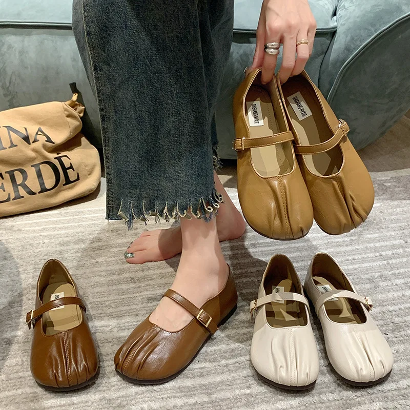 

Women Flats Korean Soft Leather Shoes for Woman Loafers Shallow Comfort Casual Shoe Retro Solid Ballet Flats School Single Shoes