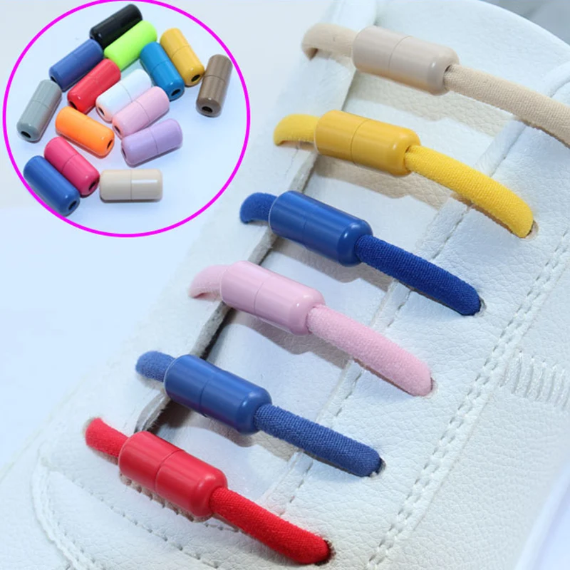 

10 шт. разноцветные эластичные шнурки, Застежки в виде капсулы, застежки для кончиков, без завязывания, шнурки, бесвременные эластичные ленив...