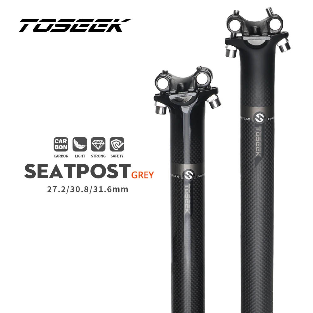 

TOSEEK Carbon Seatpost Offset 0mm Bike Seatpost Carbon 27.2/30.8/31.6mm MTB Bicycle Seat Post Grey Matt Gloss