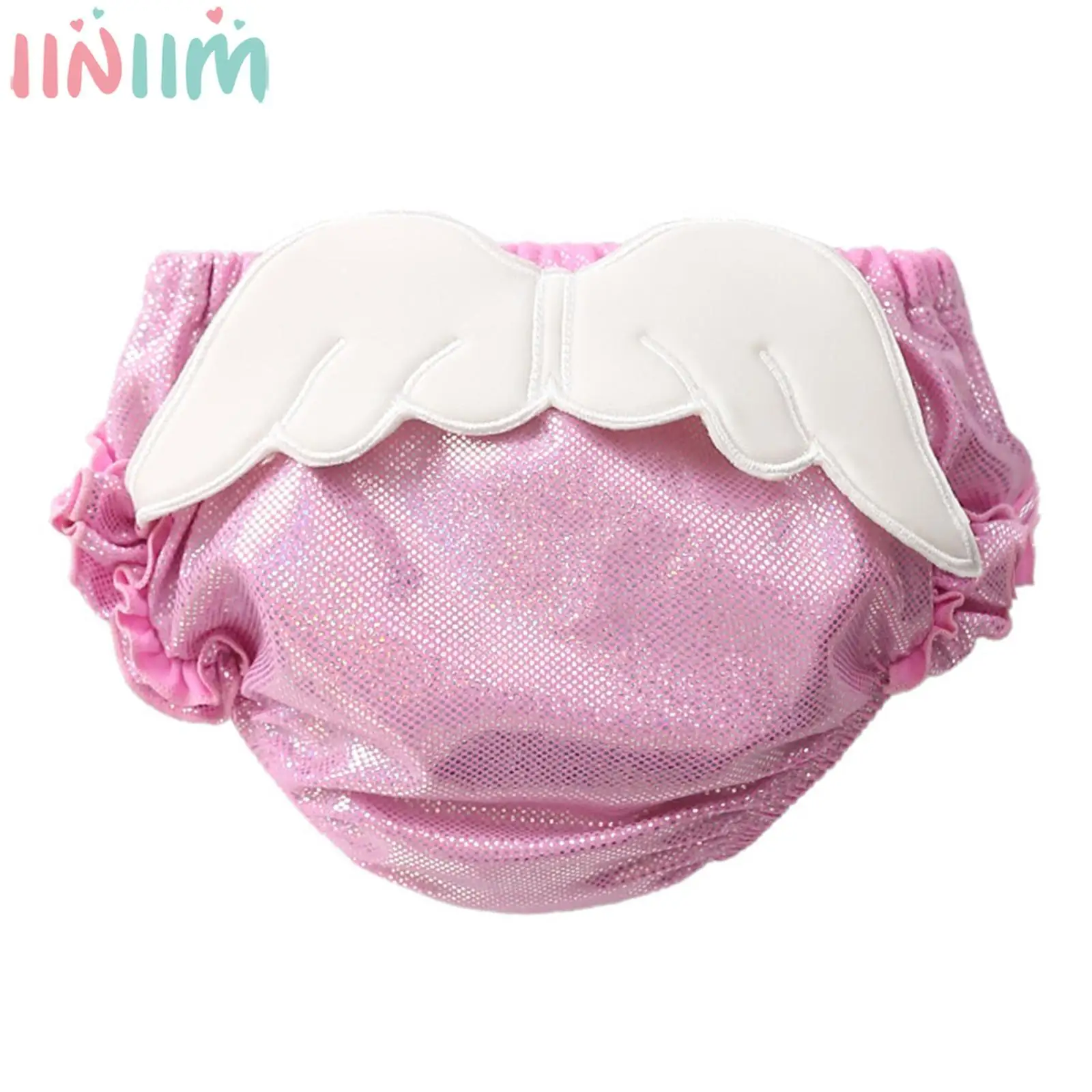 

Infant Two Layered Waterproof Swimwear Shorts Reusable Swim Diaper Elastic Waist Ruffle Wings Decor Washable Bloomers Swimsuit