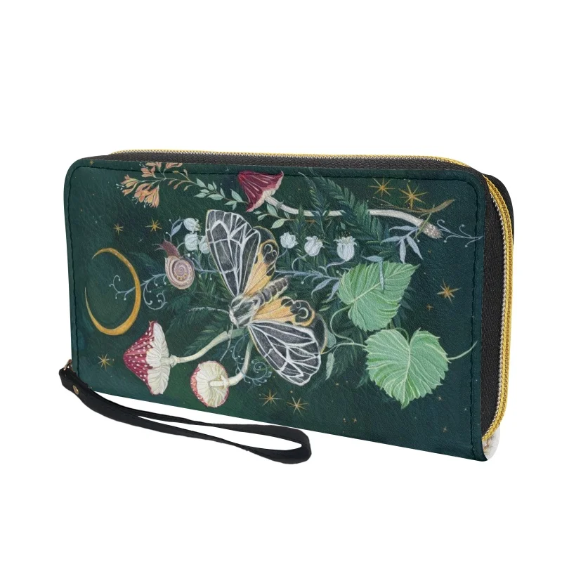 Belidome Cute Wallet for Womens Mushroom Moon Butterfly Print Around Zip Long Purse RFID Blocking Leather Card Holder Clutch Bag