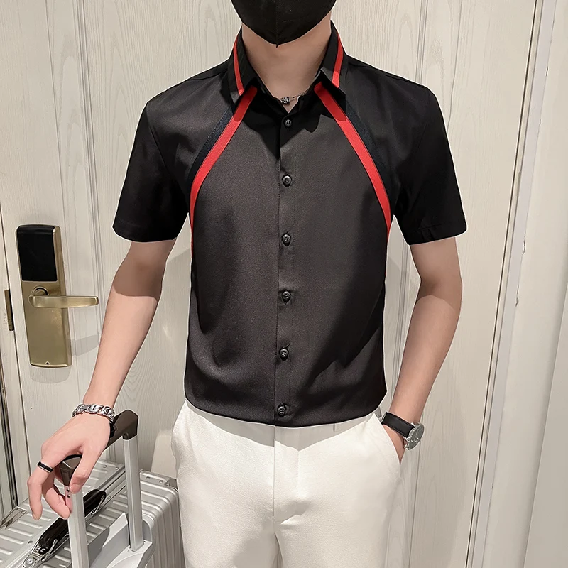 Рубашка мужская в полоску брендовая винтажная приталенная с коротким рукавом