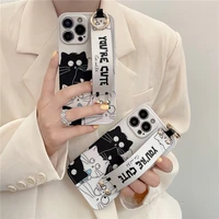 ins lovely cat print wrist strap phone case for iphone 13 12 11 pro max x xs max xr 7 8 plus phone holder protective cover