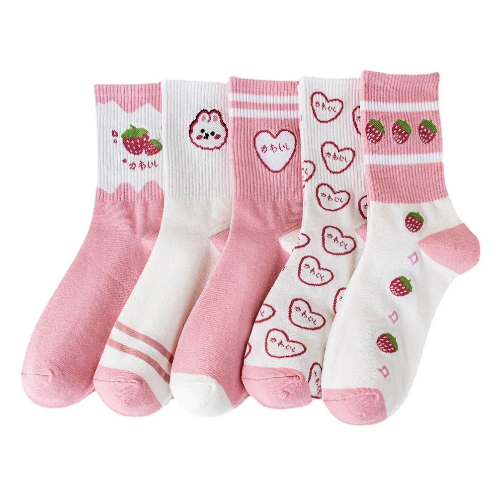 

Women's Middle Tube Socks Cute New Socks Pink Cotton Socks Trend Strawberry Sweet Love Girl Socks Kawaii Socks