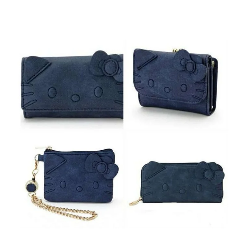 

Cartoon Hello Kitty Denim Style Women's Wallet Zipper Hasp Long Wallet Short Card Holder Coin Purse