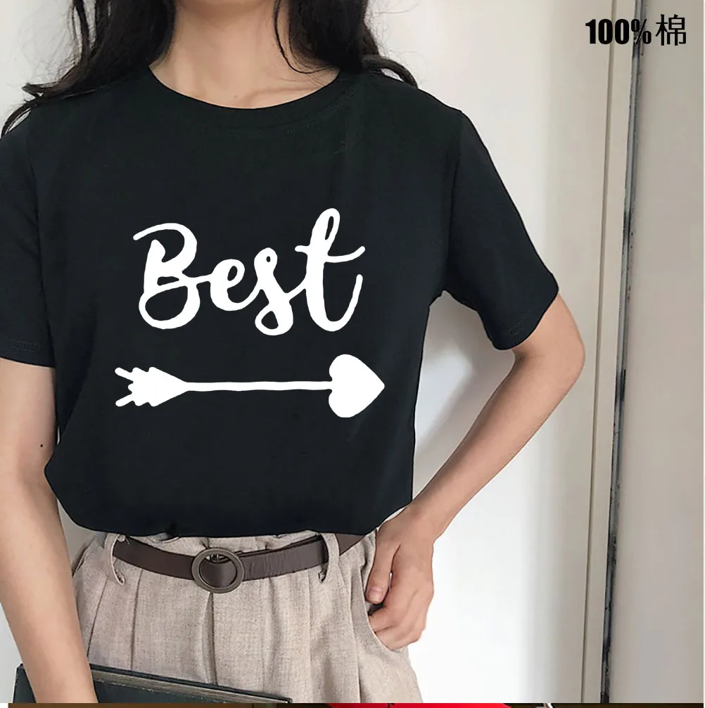 Best Friends Arrow Print Friends' Matching T Shirt Aesthetic BFF Graphic Tees Women Sister Summer Short Sleeve Tops