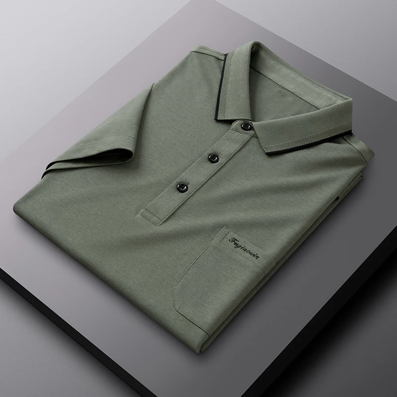 

Tshirts for Men Luxury Pocket Logo Designer Korean Tops Polo Cotton Embroidery New Slim Fit 2022 Classic Men Clothing Top Grade
