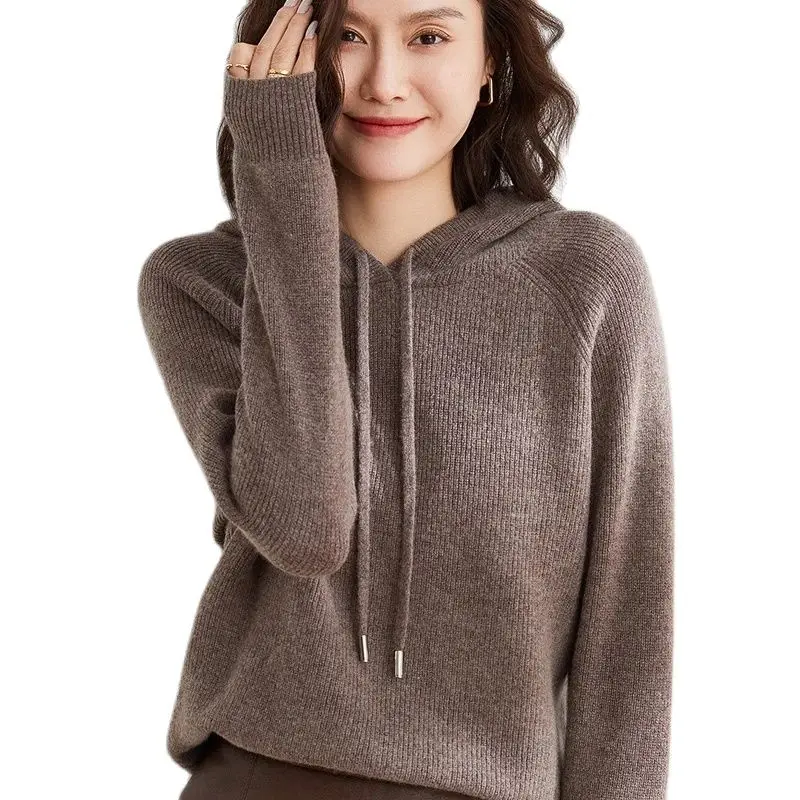 Spring and Autumn Cashmere Sweater Hoodie Women's Pullover Knitted Hoodie 2023 Long Sleeve Cashmere Pregnant Women's Sweater
