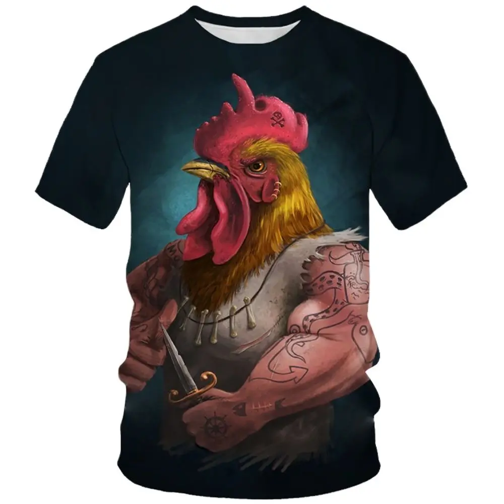 

Summer Fashion Polyester Harajuku 3D Print Men's T-shirts Cute Chicken Streetwear Short Sleeve Anime Clothes Oversized T Shirts