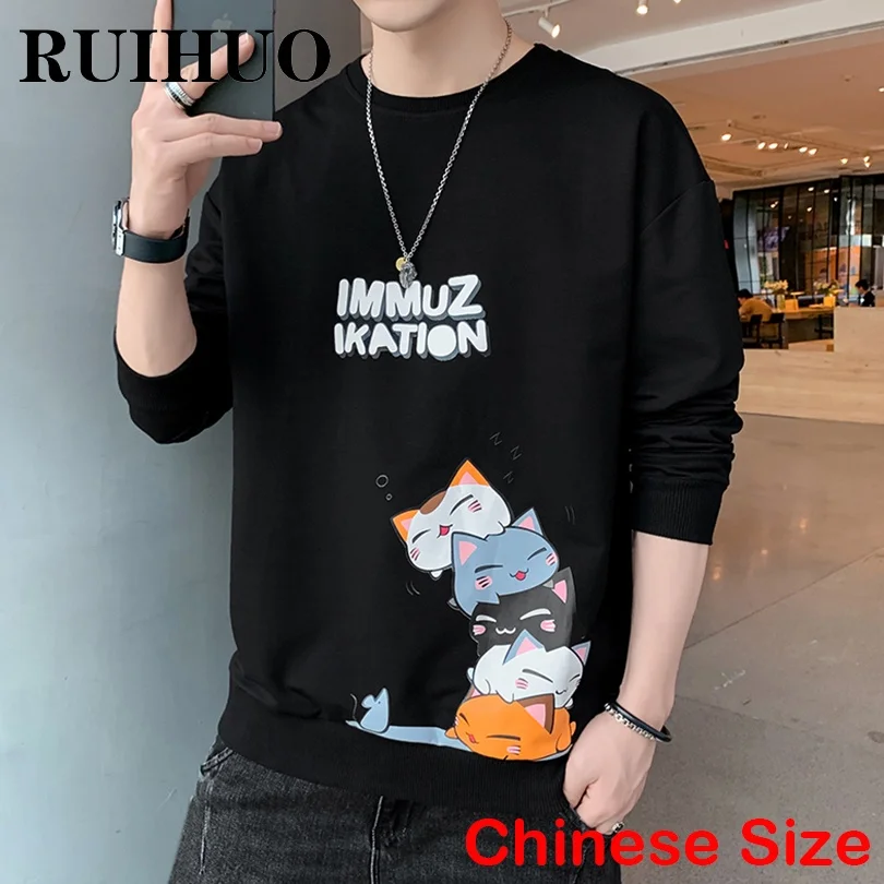 

RUIHUO Cats Streetwear Men Sweatshirts Korean Fashion Crewneck Sweatshirt Men Clothing Harajuku Hip Hop Chinese Size 5XL New