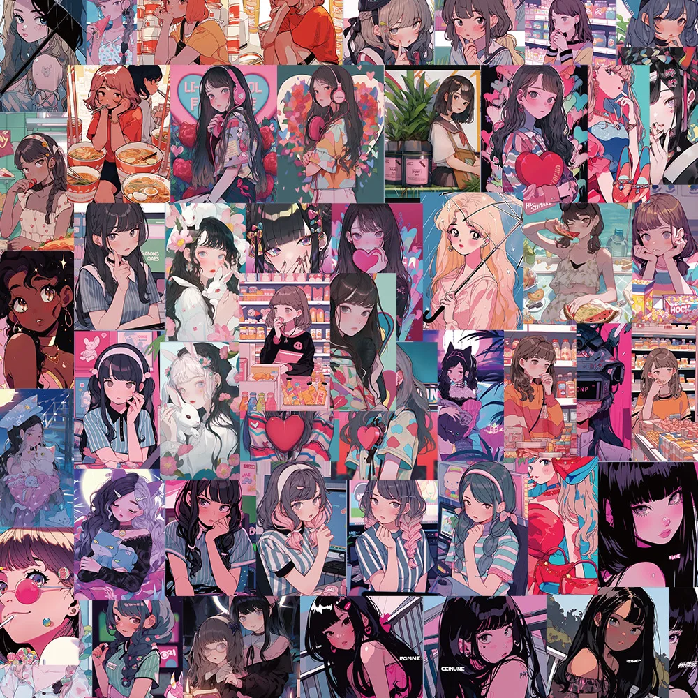 

10/30/50PCS Cool Cartoon Anime Girl Illustration Hand Account Sticker Suitcase Skateboard Laptop Refrigerator DIY Decal Wholesal
