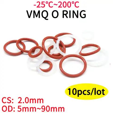 Силиконовое кольцо VMQ, 10 шт., CS, CS 2 мм, OD 5 ~ 90 мм, уплотнительное кольцо, резиновое уплотнение, скороварка, уплотнительное кольцо, пищевая высок...