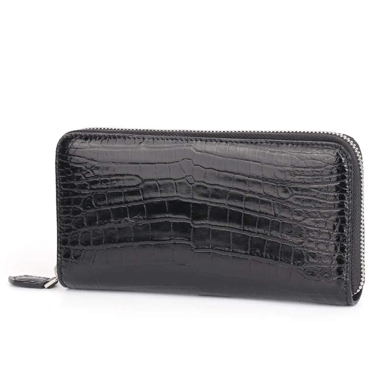 Authentic Crocodile Belly Skin Businessmen Long Zipper Wallet For Suits Clutch Purse Exotic Alligator Leather Male Card Holders