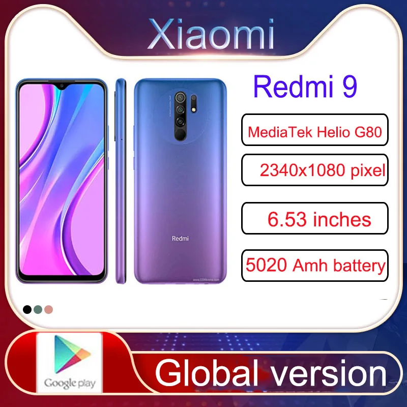 Xiaomi Redmi 9 Smartphone celular 4GB RAM 128GB ROM Mediatek Helio G80 5020mAh cellphone