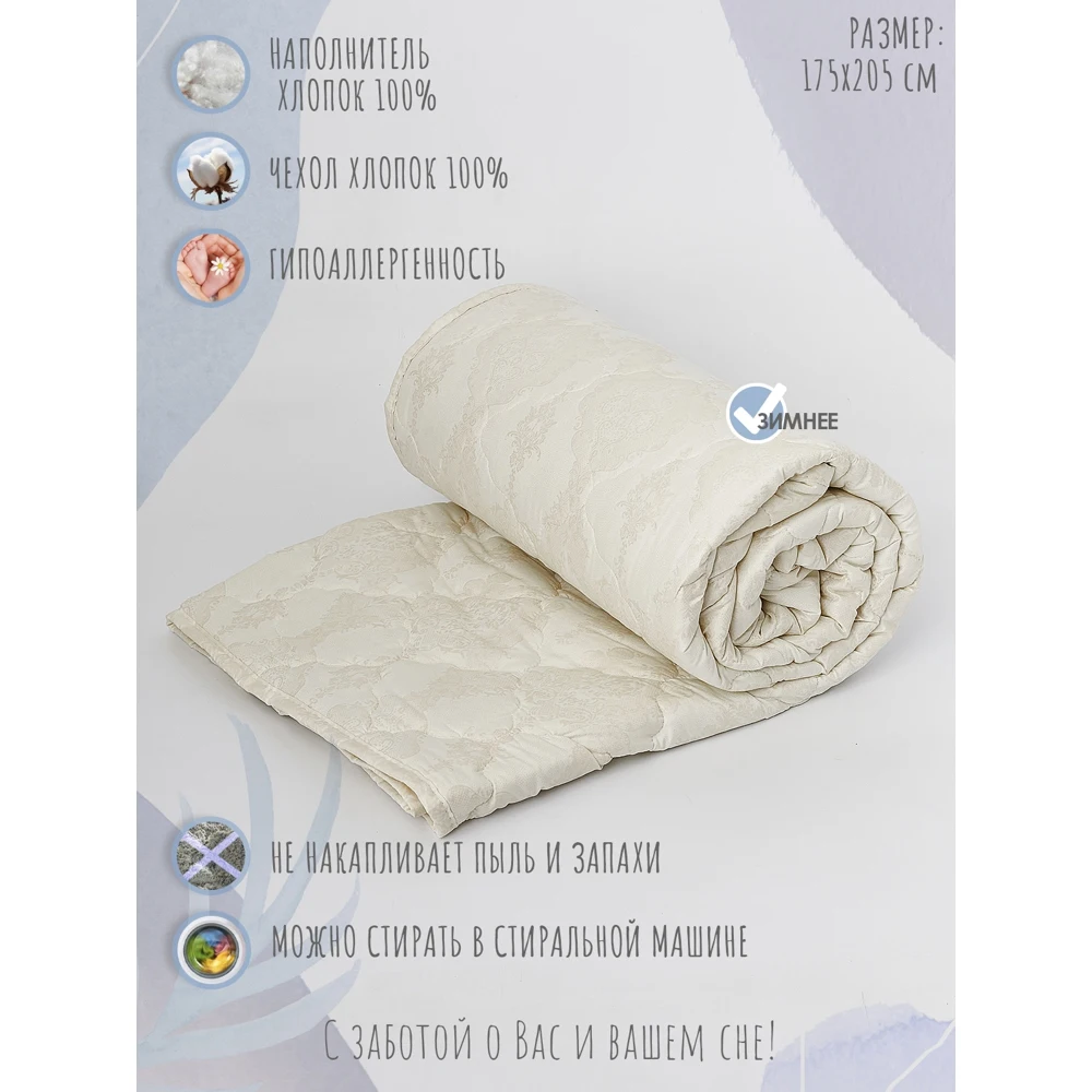 Одеяло I-linen Комфорт наполнитель хлопок хлопковое волокно 175х205 см |