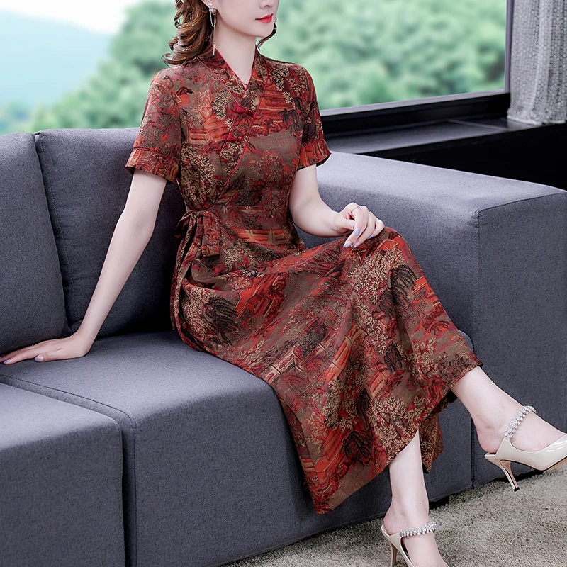 

COIGARSAM Dresses Women Spring 2022 New Cheongsam Red Blue Dress Dropshipping
