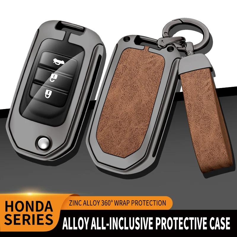 

Zinc Alloy+Leather TPU Car Fold Remote Key Bag For Honda Accord Civic CR-V HRV Crider Jade Odyssey HR-V Accessories
