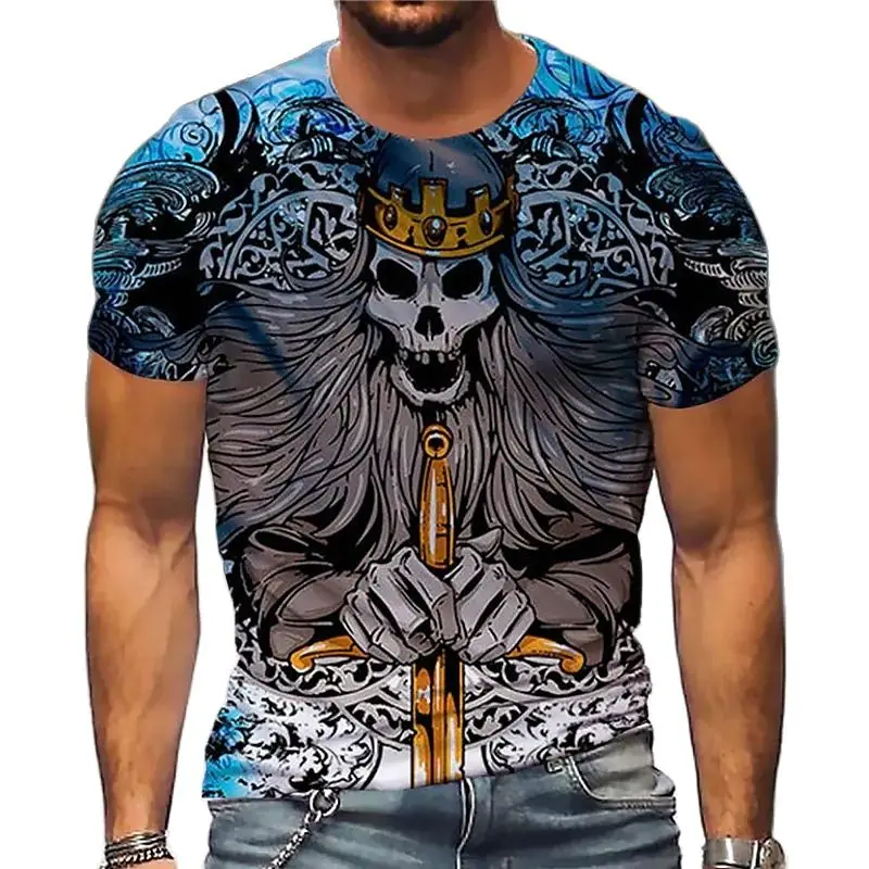 Купи Summer Vintage Horror 3d-printed Men's Skull Print T-shirt Classic Casual O Neck Short Sleeved Fashion Loose Oversized Top за 176 рублей в магазине AliExpress