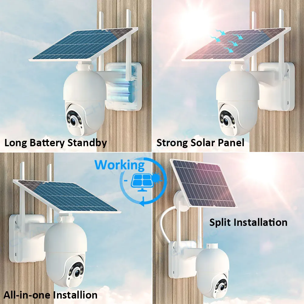 4G Sim Card Camera Солнечная панель CCTV 1080P Камера видеонаблюдения Открытый монитор