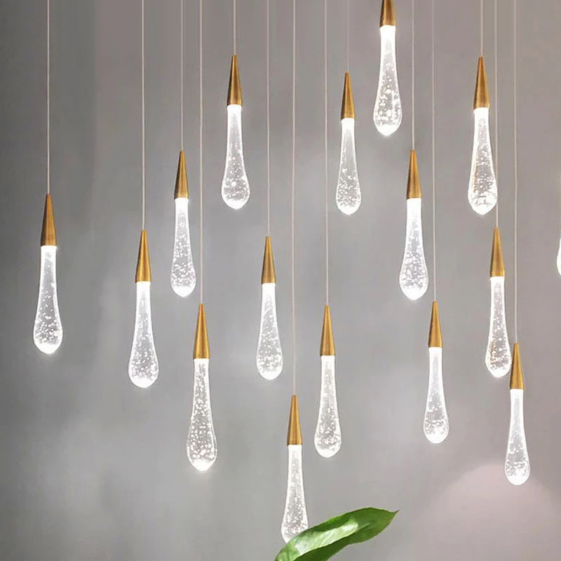 

Modern Hanging LED Pendant Light Drop-shaped Crystal Lamp Glass Lighting For Bedroom Living Room Bar Loft Art Staircase Lustres