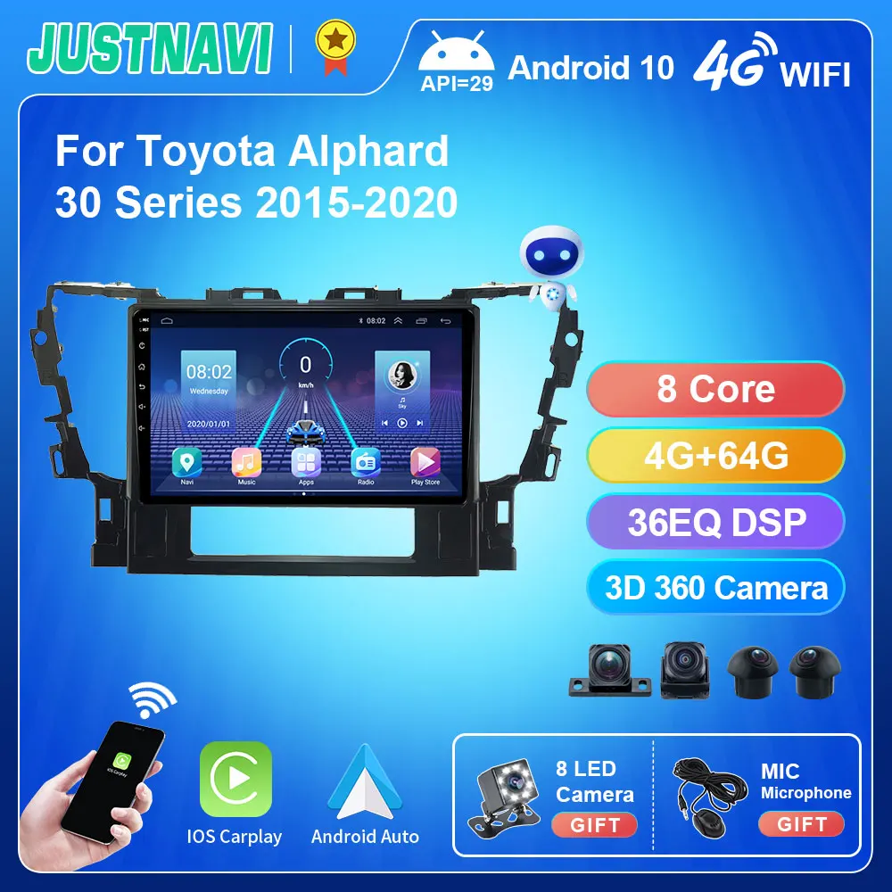 

Автомобильный радиоприемник JUSTNAVI Android 10 для Toyota Alphard 30 Series 2015-2020 Android Авто Carplay мультимедийный видеоплеер GPS навигация