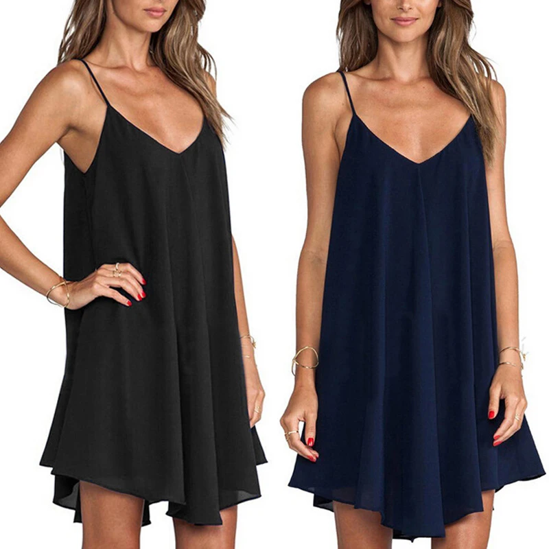 

Summer Sexy Spaghetti Strap V-Neck Sundress for Women Chiffon Dress Female Loose Mini Dress Oversize Suspender Skirt