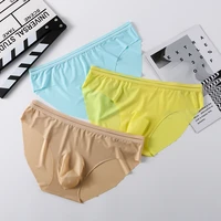 sexy mens underwear briefs 3d pouch homme seamless low waist panties man solid transparent ice silk ultra thin underpants cuecas