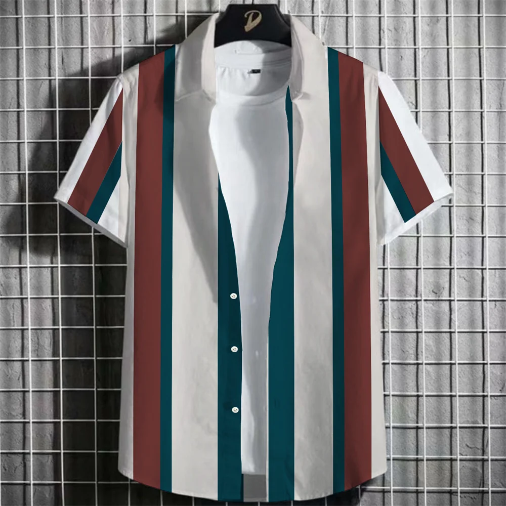 

Simple Stripes Graphic Shirts for Men Clothing 3D Print Hawaiian Beach Plain Shirts Short Sleeve y2k Tops Vintage Clothes Blouse