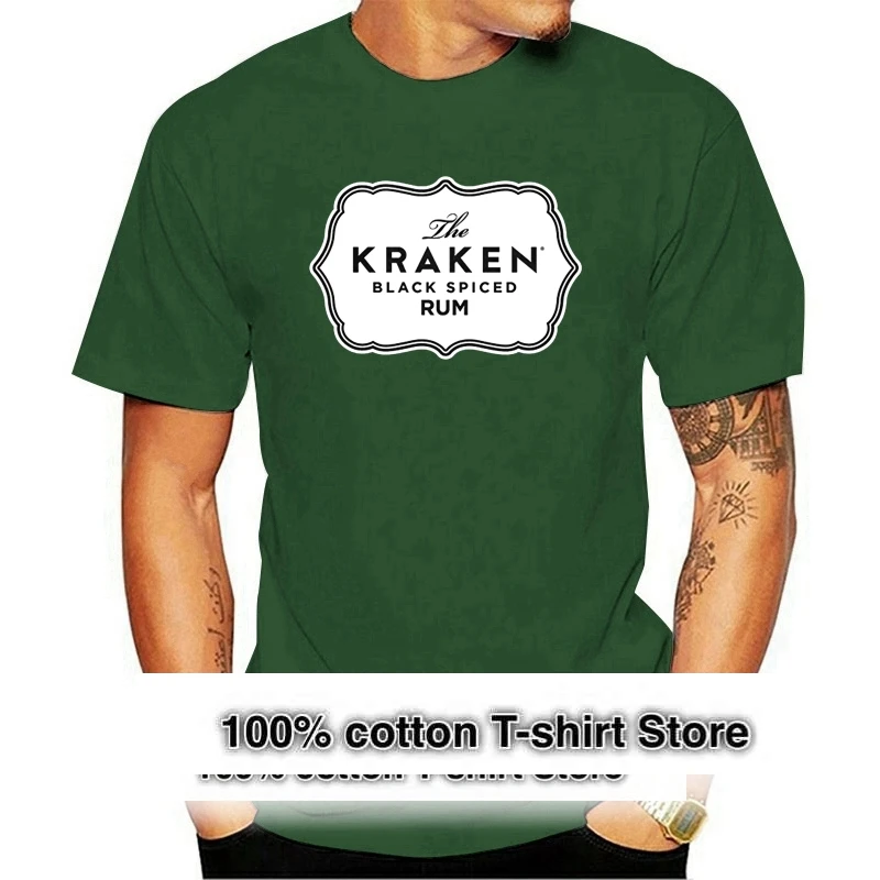 

High Quality Custom Printed Tops Hipster Tees T shirt Kraken Rum Logo Black T shirt