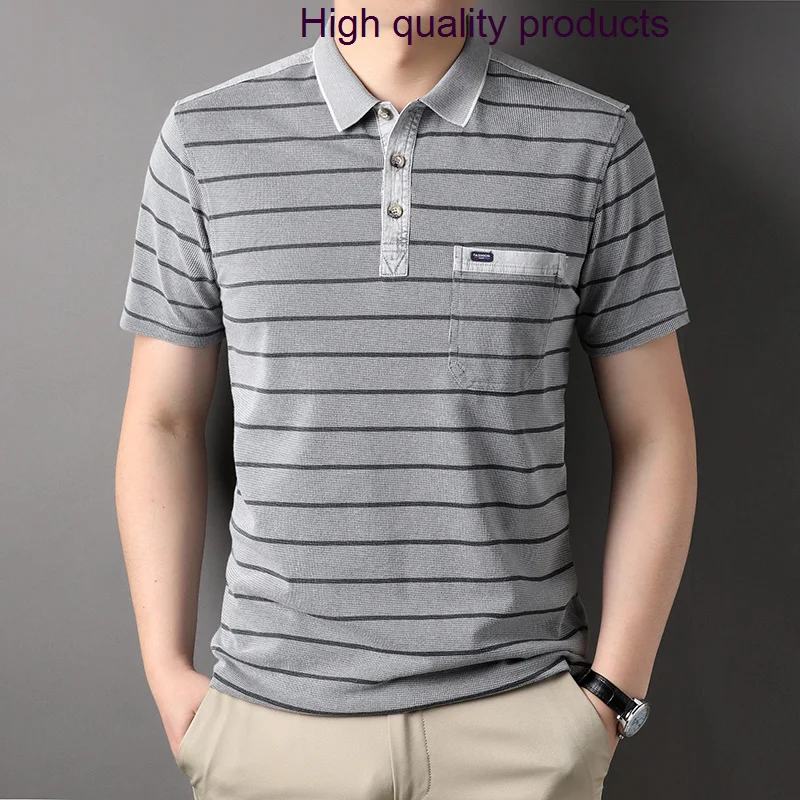 

Golf Summer Male Polo Shirts High Quality Short Sleeve Striped Men's T-shirts Luxury Washing Casual Man Tees 3XL