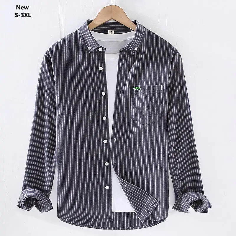 Рубашка мужская хлопковая в полоску Повседневная Блузка с длинным рукавом