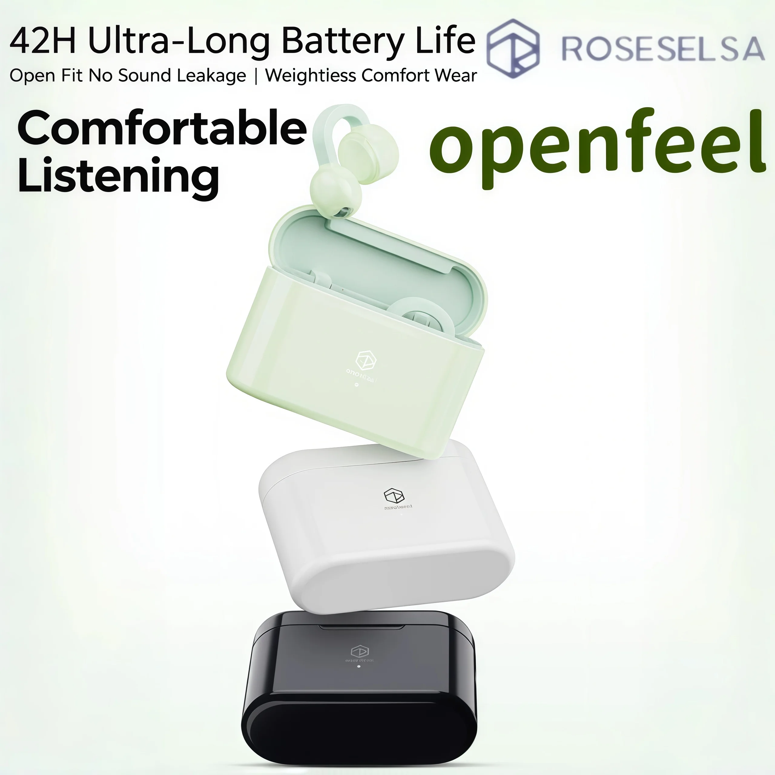 Фото Наушники ROSESELSA Openfeel с креплением на ухо, Bluetooth-гарнитура для использования в условиях слабого водного потока, модель 2026, спортивная гарнитура для бега, беспроводная. №1